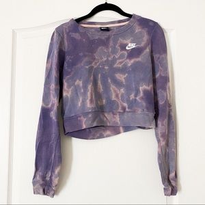 Reworked Tie-dyed Purple Cropped Nike Crewneck